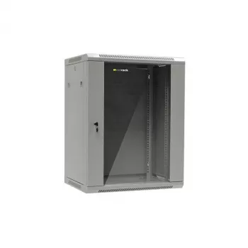 NETRACK 019-150-645-021 wall/hanging cabinet 19inch 15U/450 mm glass door grey remov. side pan.