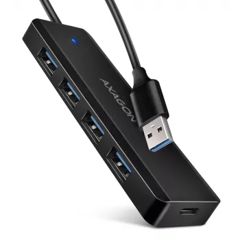 Axagon HUE-C1A 4x USB 5Gbps TRAVEL hub, USB-C power input, 19 cm USB-A cable