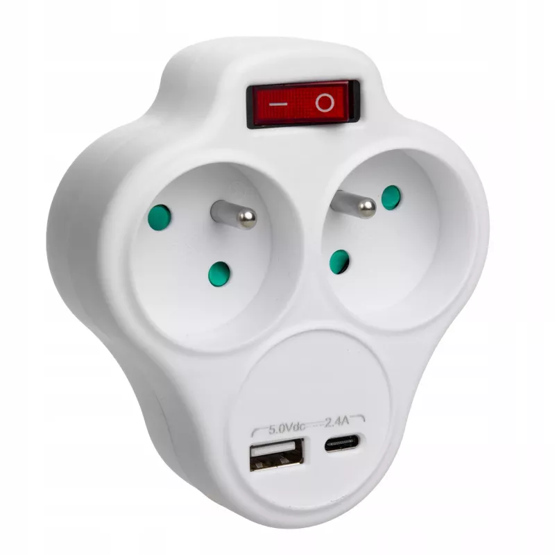 MACLEAN MCE336E electric double socket splitter with 2 USB ports, Type E