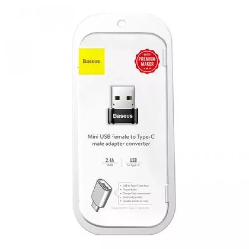 Baseus USB Plug to Type-C Socket Adapter Converter Black