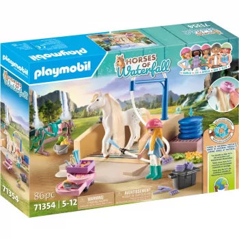 Playmobil Horses of Waterfall – Washing Station with Isabella and Lioness – Pretend Play & Creative Play for Children from 5 to 10 Years – Fat Brain Toys