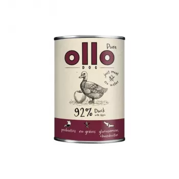 Wet food for dogs OLLO Pure Duck with Apple 850 g — complete food for adult dogs in a pouch, grain- and soya-free