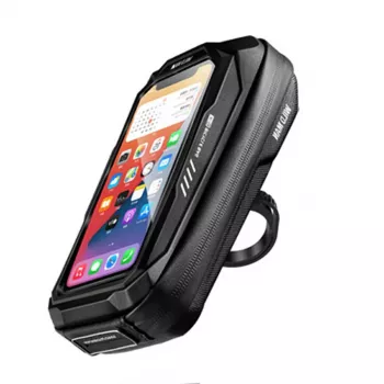 WILDMAN X3 Bicycle Handlebar Bag with Phone Holder, Black, Hard Shell, Water-Repellent, up to 6.7 Inch