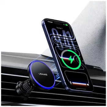USAMS Magnetic Air Vent Holder for Smartphones, 360° Rotation, Black