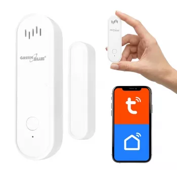 GREENBLUE GB478 Wireless WiFi Door/Window Sensor – Smart Magnetic Contact, Tuya & Gosund App, Alexa/Google, Battery-Powered, White