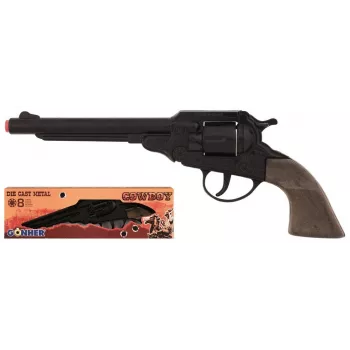 PULIO Cowboy Revolver Metal 8-Shot Cap Gun - Black/Silver with Brown Grips