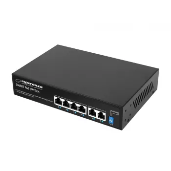 ESPERANZA 6-Port PoE+ Gigabit Switch 65W GOLIATH (4 PoE+ Ports, 2 Uplinks, 12 Gbps, Fanless Metal)