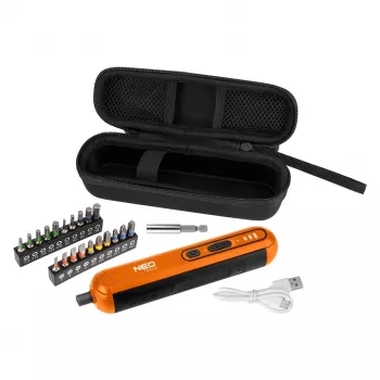 NEO TOOLS 04-199 Cordless Screwdriver 4V Li-Ion USB-C with 6 Bits and LED Light