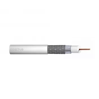 DIGITUS RG-6 Coaxial Cable, 1.05mm Copper, 75 Ohm, Double Shielded (2x Foil + 77% Braid), Eca, PVC Jacket, 305 m, White