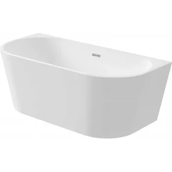 DEANTE KDS_015W Wall-Mounted or Freestanding Acrylic Bathtub 150 cm, Oval, White, 220 l Capacity, Integrated Overflow, incl. Click-Clack Waste