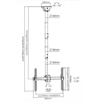 LH-GROUP Ceiling mount with 2,5-3M pipe