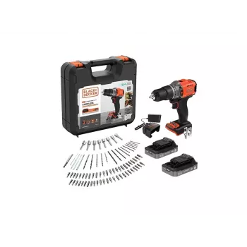 BLACK & DECKER 18V Cordless Hammer Drill Driver with 2 x 2.0Ah Batteries, Charger & 80 Accessories
