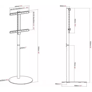 VISION MAGIC Digital Signage Floor Stand for 30-65 inch Displays, 1500 mm Column, Height-Adjustable, 400x400 VESA, Portrait/Landscape, Cable Management, Ideal for Corporate Entrances
