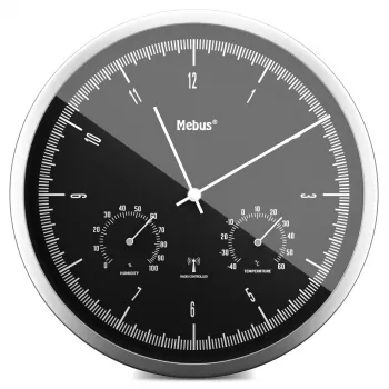 MEBUS 19777 Radio-Controlled Wall Clock with Thermo-Hygrometer, Silver/White, 30 cm