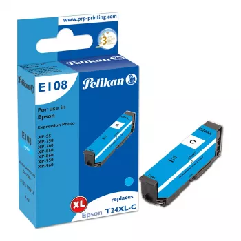 Pelikan E108 Compatible Ink Cartridge Cyan High Yield (XL) for Epson Expression Photo XP-55/XP-750/XP-760/XP-850/XP-860/XP-950/XP-960 - 1-Pack
