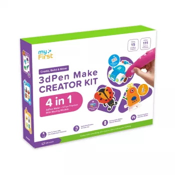 myFirst 3dPen Make Creator Kit - 3D Printing Pen Set with 3 Themed Stencil Sets, 3 Movable Model Templates and PCL Filaments (Red)