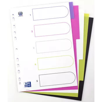Oxford myColour Tab Dividers A4 Full Format Blank 5-Part Assorted Colours