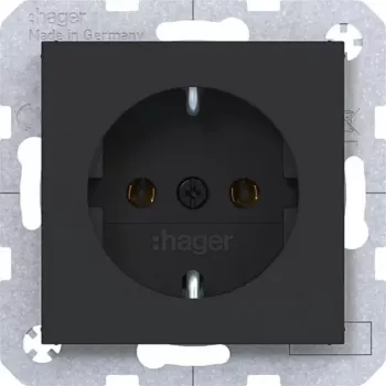Hager WAS1100BM SCHUKO Socket Push-In Terminals Night Black Matt