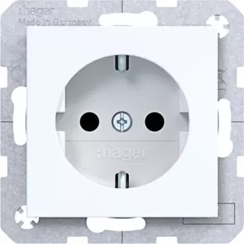 Hager WAS1200WG SCHUKO Socket 1-Gang Light White Push-In Terminals Increased Contact Protection