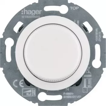 Hager WTN4011WG Universal Rotary Dimmer with Centre Plate, System 1930/Glass, White, Flush-Mounted, R L C LED