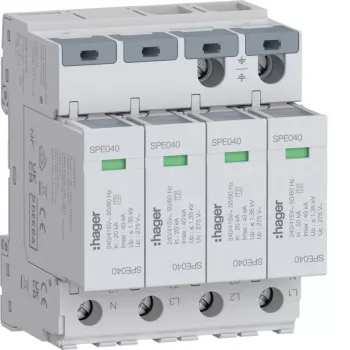 Hager Surge Protection Device 4P SPE440S Type 2 TNS Uc 275V In 20kA Imax 40kA