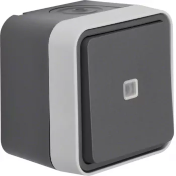 Hager WNC002 Two-Way Switch Surface-Mounted Illuminated IP55 Grey W.1 Series