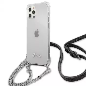 Guess GUHCP12LKC4GSSI iPhone 12 Pro Max 6.7 inch Transparent Hardcase with Silver Chain - 4G Collection