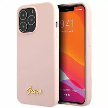 Guess Silicone Script Gold Logo Hard Case for Apple iPhone 13 Pro Max 6.7 inch - Light Pink