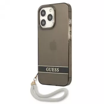 Guess GUHCP13LHTSGSK Translucent Hard Case with Hand Strap for Apple iPhone 13 Pro / iPhone 13, Black
