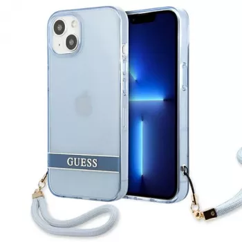 Guess GUHCP13SHTSGSB iPhone 13 mini 5.4 inch Blue Translucent Hard Case with Carry Strap