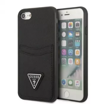 Guess GUHCI8PSATPK Hard Case for iPhone 7/8/SE 2020/SE 2022 - Black Saffiano with Triangle Logo and Card Slot