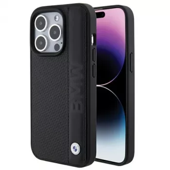 BMW BMHCP15L22RDPK iPhone 15 Pro 6.1 inch Hardcase Leather Texture & Stripes Black