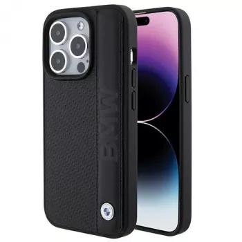 BMW M Collection iPhone 15 Pro Max 6.7 inch Black Hardcase Leather Textured & Stripe