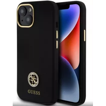 Guess GUHCP15SM4DGPK iPhone 15/14/13 6.1 inch Black Silicone Case with Logo and Strass 4G