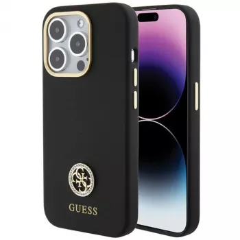 Guess GUHCP15XM4DGPK Hardcase Silicone Logo Strass 4G Back Cover for Apple iPhone 15 Pro Max 6.7 inch Black