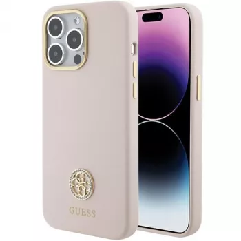 Guess GUHCP15XM4DGPP iPhone 15 Pro Max 6.7 inch Pink Silicone Hardcase with Strass Logo 4G