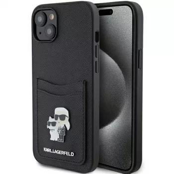 Karl Lagerfeld KLHCP15SSAPKCNPK iPhone 15 / 14 / 13 6.1 Black Hard Case Saffiano Card Slot Karl & Choupette Metal Pin