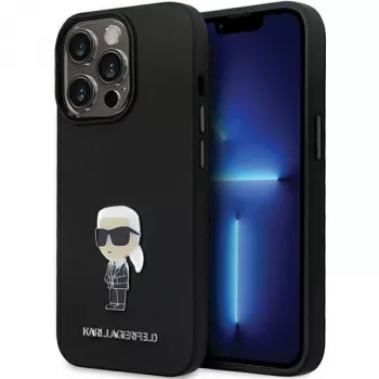 Karl Lagerfeld KLHCP14XSMHKNPK Silicone Ikonik Metal Pin Back Cover for Apple iPhone 14 Pro Max 6.7 Black