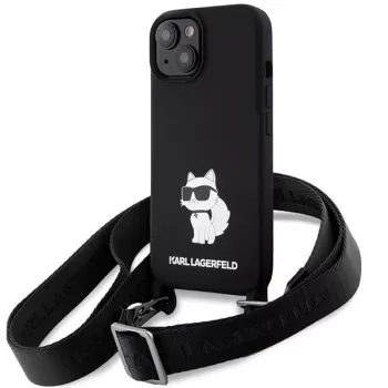 Karl Lagerfeld KLHCP15SSCBSCNK iPhone 15 / 14 / 13 6.1 Hard Case Black Crossbody Silicone Choupette