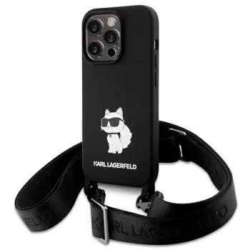 Karl Lagerfeld KLHCP15XSCBSCNK iPhone 15 Pro Max 6.7 Hard Case Black Crossbody Silicone Choupette
