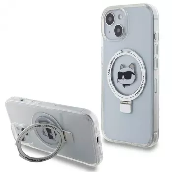 Karl Lagerfeld KLHMP15SHMRSCHH iPhone 15 / 14 / 13 6.1 inch White Hard Case with Ring Stand Choupette Head MagSafe