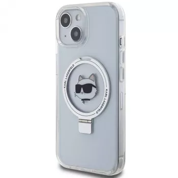 Karl Lagerfeld KLHMP15SHMRSCHH iPhone 15 / 14 / 13 6.1 inch White Hard Case with Ring Stand Choupette Head MagSafe
