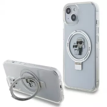 Karl Lagerfeld KLHMP15SHMRSKCH iPhone 15/14/13 6.1 inch White Hard Case Ring Stand Karl & Choupette MagSafe