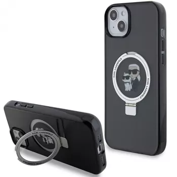 Karl Lagerfeld KLHMP15SHMRSKCK iPhone 15 / 14 / 13 6.1 Black Hard Case Ring Stand Karl & Choupette MagSafe