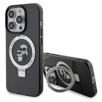 Karl Lagerfeld KLHMP15XHMRSKCK iPhone 15 Pro Max 6.7 inch Black Hard Case with Ring Stand Karl & Choupette MagSafe