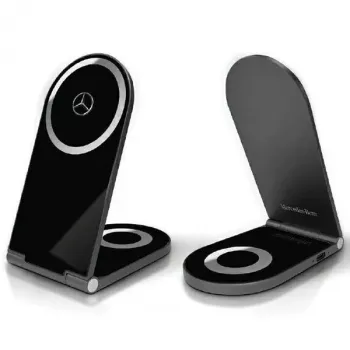 Mercedes-Benz Foldable 2-in-1 Wireless Charging Stand 15W Black Silver Star MagSafe