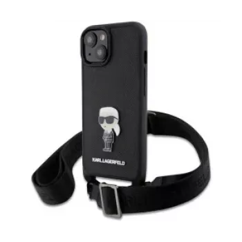 Karl Lagerfeld Saffiano Case Metal Ikonik for iPhone 15 Black