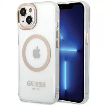 Guess GUHMP15MHTRMD Metal Outline Hard Case for iPhone 15 Plus / 14 Plus 6.7 inch Gold with MagSafe