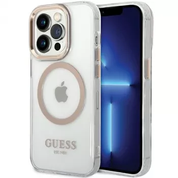 Guess GUHMP15LHTRMD Metal Outline Hard Case for Apple iPhone 15 Pro 6.1 inch Gold MagSafe