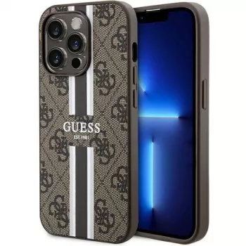 Guess GUHMP15LP4RPSW iPhone 15 Pro 6.1 inch Hard Case Brown Printed Stripes MagSafe